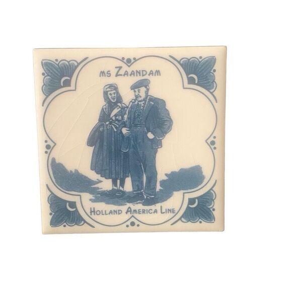 Vintage Holland America Line Delft Ms Zaandam Ceramic Tile Coaster Cruise - Picture 1 of 7